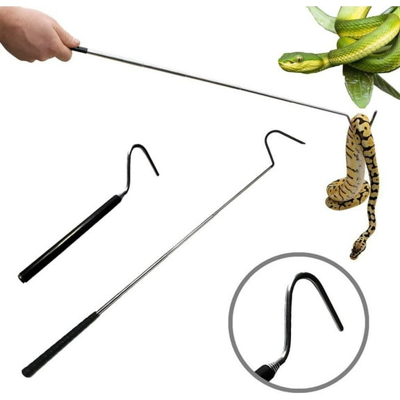 ayamaya Collapsible Snake Hook Extend to 39.3 inch, Telescoping Pocket Stainless Steel Snake Shaft Retractable Reptile Hook Soft Grip Field Hook for Catching Handling Grabber Separate Small Pet Snake