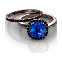 2.00 carat Sapphire and Black diamond Halo Bridal Set in 10k Rose Gold