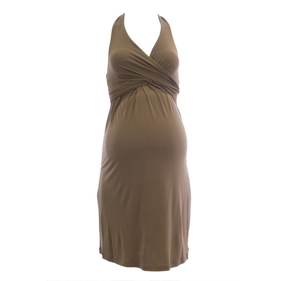 OLIAN Maternity Women's Criss Cross Sash Halter Dress X-Small Caramel