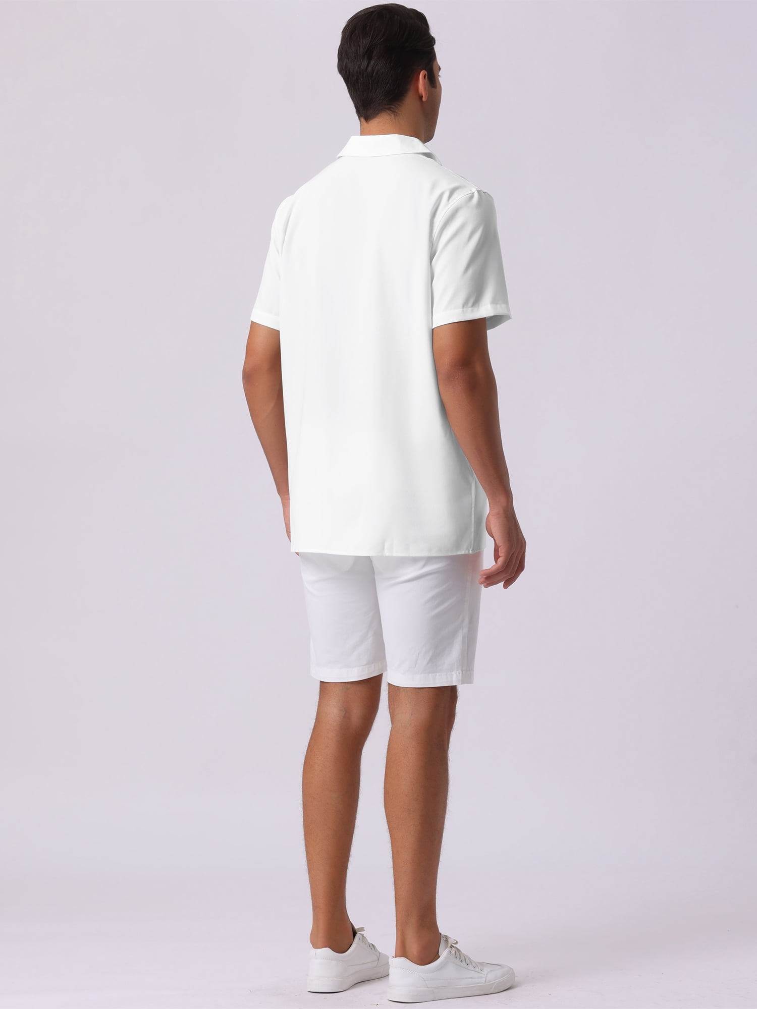 DARING DIVA Men's Linen Camp Collar Short Sleeve Button Down Beach Shirts S White