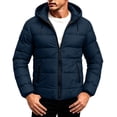thumbnail image 2 of PNTUTB Fall Winter Men's Puffer Jacket Hooded Drawstring Full Zip Coat Solid Color Casual Warm Comfort Trendy Outwear with Zip Pockets, 2 of 7