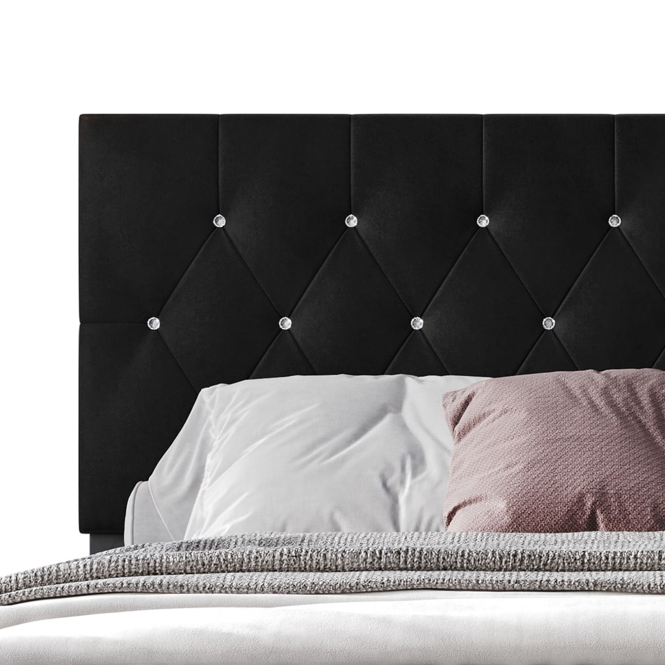 Home Design Sheffield King Tufted Upholstered Storage Platform Bed Frame with Diamond Button-Tufted Headboard and Four Under-Drawers, Black, Easy Assembly