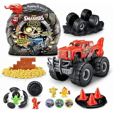 Smashers Monster Truck Surprise (Dino Truck) by ZURU Boys with 25 Surprises Collectible Monster Truck Surprise Smash Slime Sand Compounds Discovery