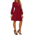 thumbnail image 4 of INSPIRE CHIC Women's Contrast Button Decor Long Sleeve Wear-to-Work Dress XS Red, 4 of 6