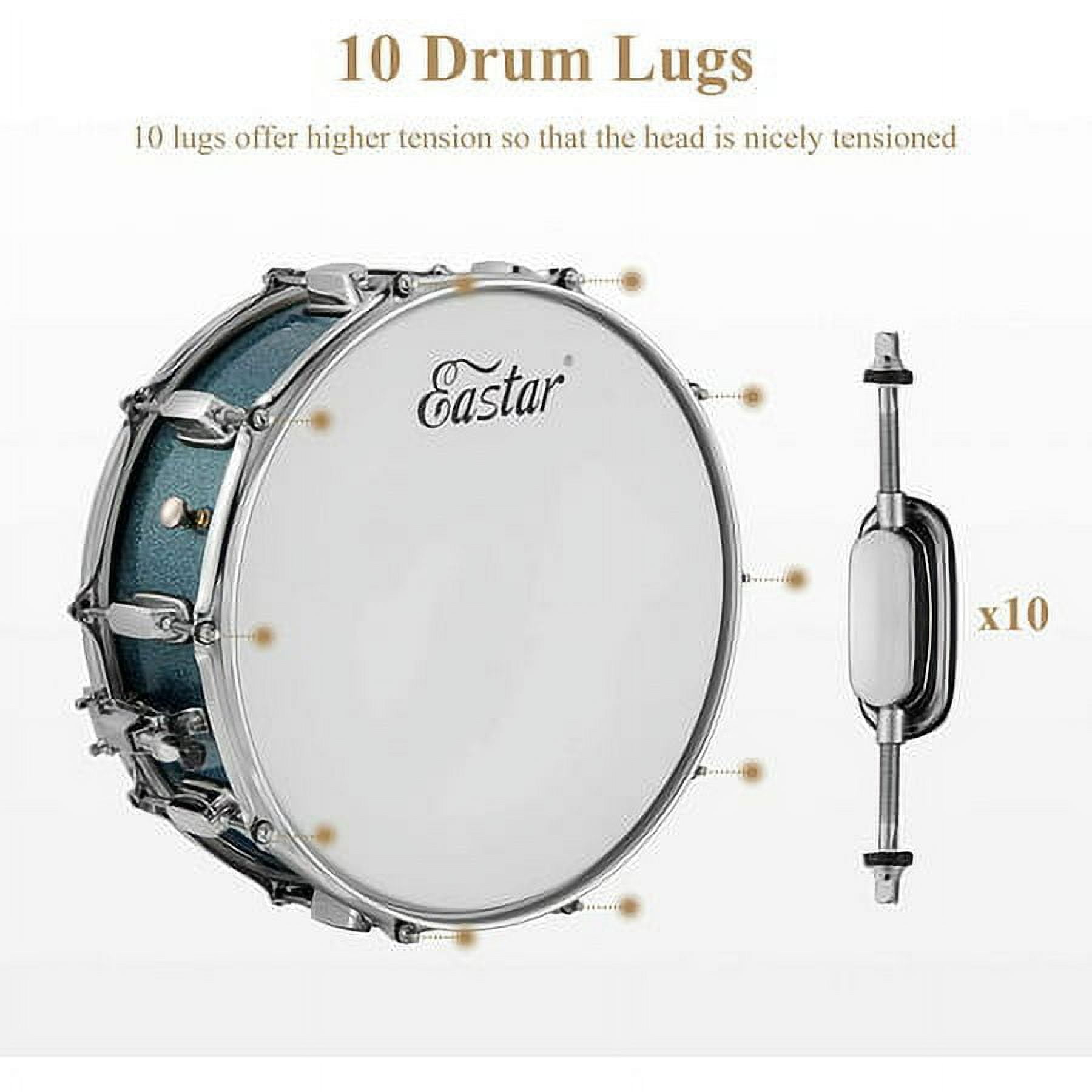 Eastar Pad Beginner Drum Blue Student Set Mute with Practice Snare Sticks, Starry Kit, Stand,