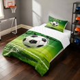 thumbnail image 2 of Manfei Soccer Sport Twin Comforter Sets, Goal Print Football Field Bedding Set, Green White, Reversible 2 Pieces 1 Comforter and 1 Pillowcase, 2 of 6