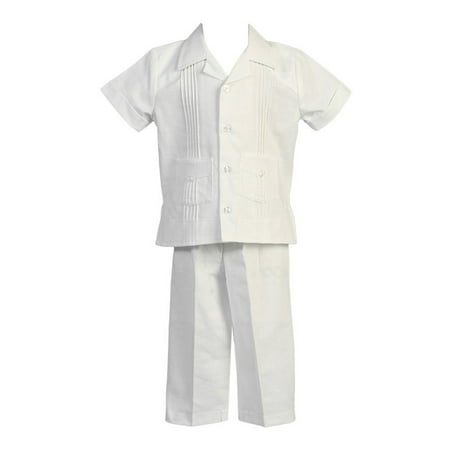 Angels Garment Little Boys White Pocket Top Pants Linen 2 Pc Outfit