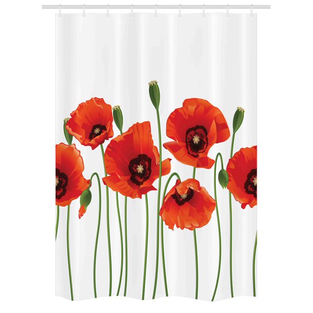 Floral Stall Shower Curtain, Poppies of Spring Season Pastoral Flowers