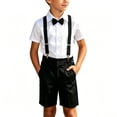 thumbnail image 2 of LEKWK Boys School Uniform Outfits Short Sleeve Cute Bowtie Formal Shirts and Suspender Shorts Summer Gentleman Casual Party Preppy Suit 2-15Y, 2 of 6