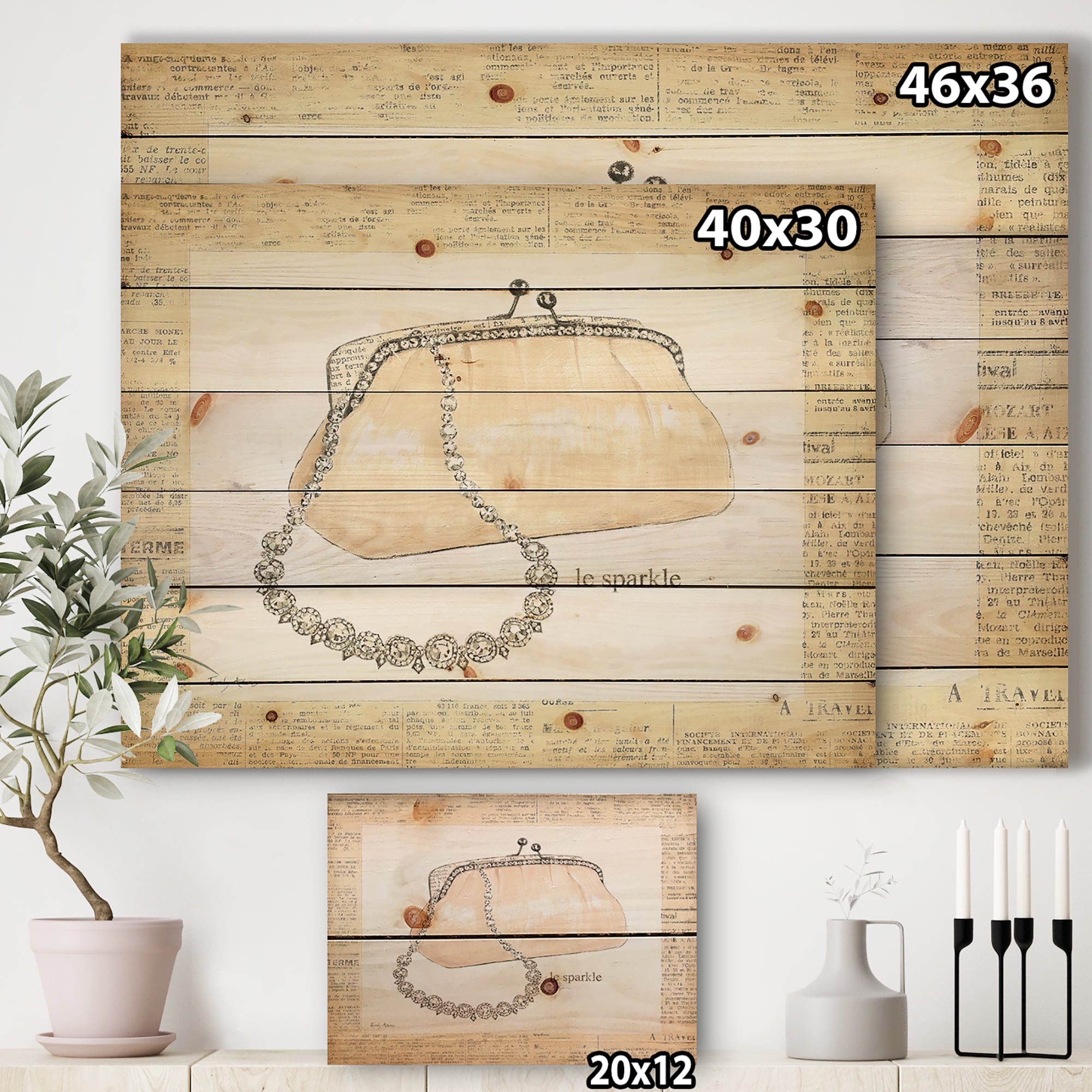 Designart 'Chic Fashion Closet II' Fashion Print on Natural Pine Wood
