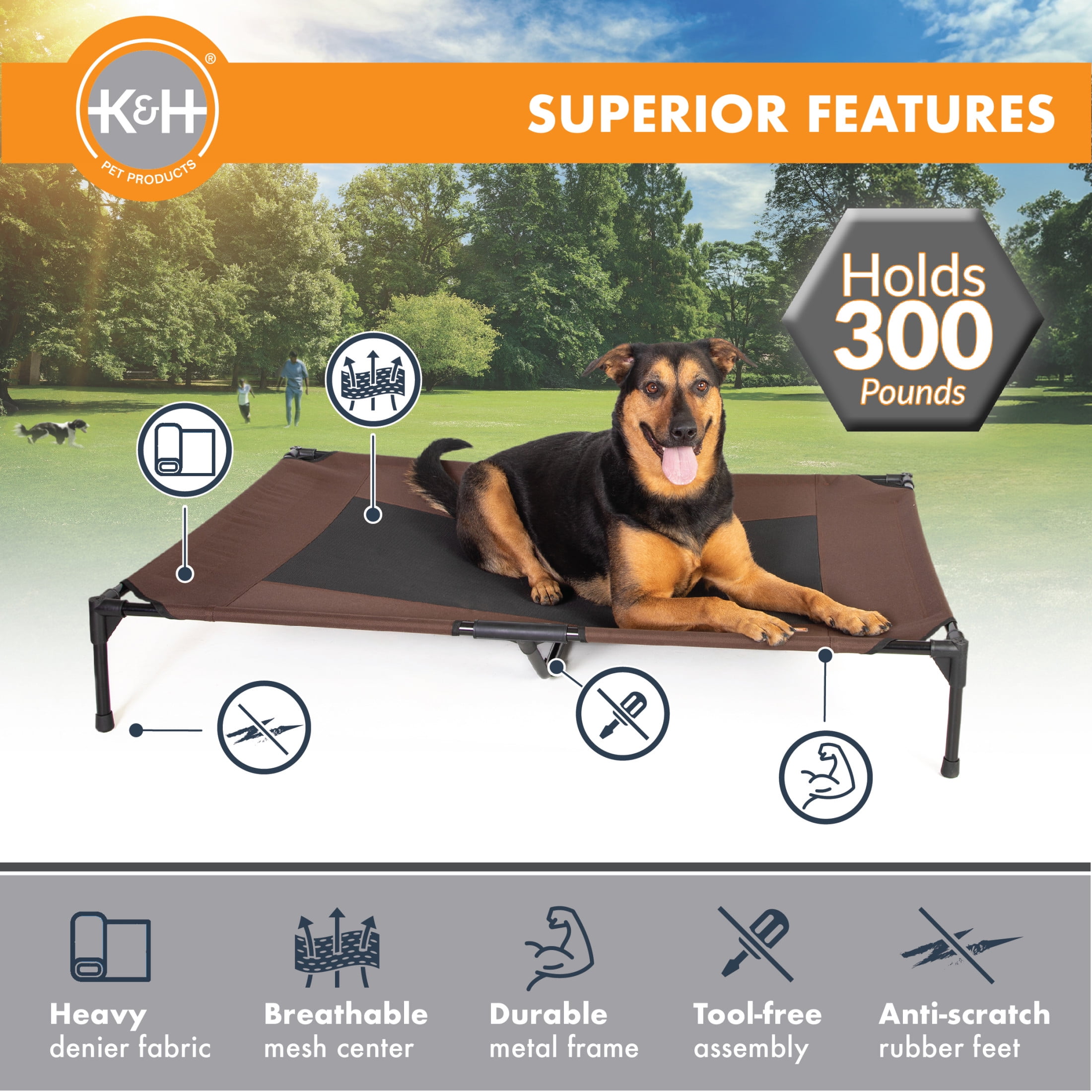 K&H Pet Products Original Pet Cot Elevated Dog Bed Chocolate/Black Mesh Jumbo 56 X 38 X 9 Inches