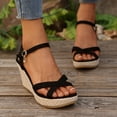 thumbnail image 2 of Rokment Womens Espadrilles Platform High Heels Dressy Sandals 2026 Fashion Casual Glitter Rhinestones Open Toe Ankle Strap Chunky Heels Dress Summer Shoes for Bride Wedding Black Size 6, 2 of 7