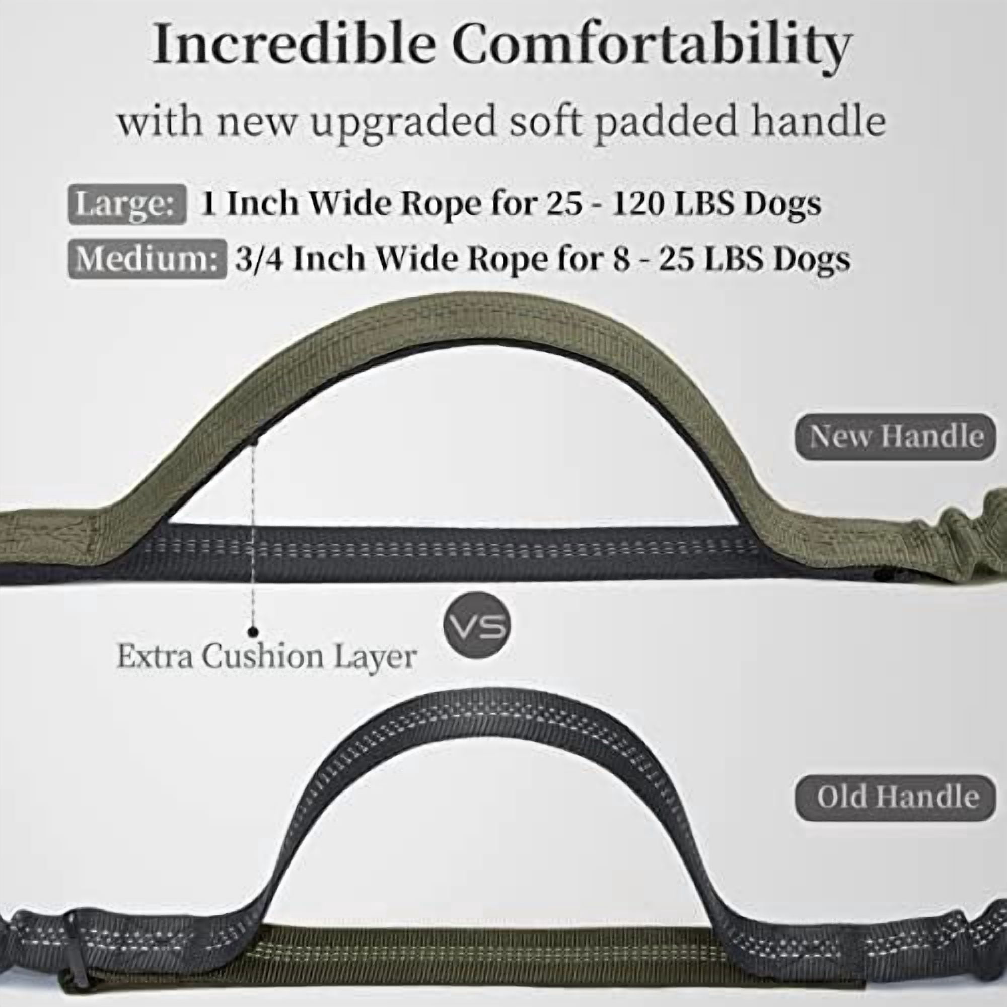 Hands Free Dog Leash with Zipper Pouch, Dual Padded Handles and Durable Bungee for Walking, Jogging and Running Your Dog (Large, 25-120 lbs, Military Green)
