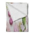 thumbnail image 2 of Coffee Soft Flannel Fleece Throw Blanket, Top View Photo of Cup with Macaroons and Fresh Tulip Flowers, Cozy Plush for Indoor and Outdoor Use, 60" x 80", Multicolor, by Ambesonne, 2 of 5
