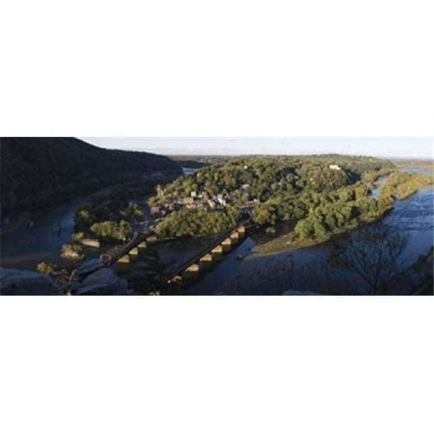 Vue Grand angle d'Une Ville Harpers Ferry Jefferson Comté Ouest Virginie USA Affiche Imprimée par - 36 x 12