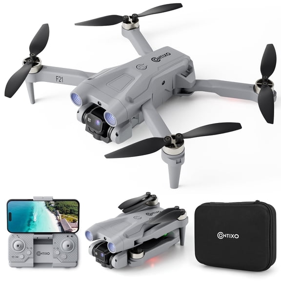Contixo F21 Foldable Drones for Adults with Camera, 1080P Dual Camera Drone with 3-Way Obstacle Avoidance, Gray