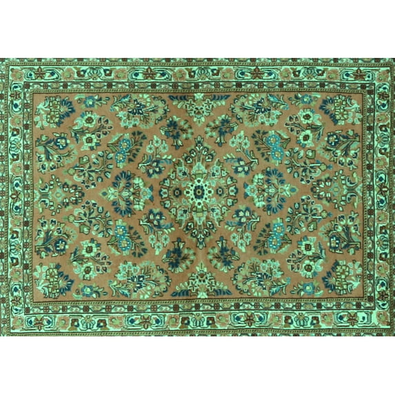 Ahgly Company Machine Washable Indoor Rectangle Persian Turquoise Blue Traditional Area Rugs, 6' x 9'