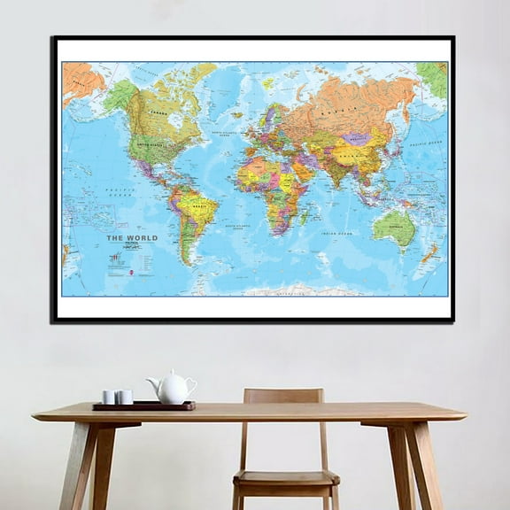 88.5" x 59" World Political Classic Wall Map Poster