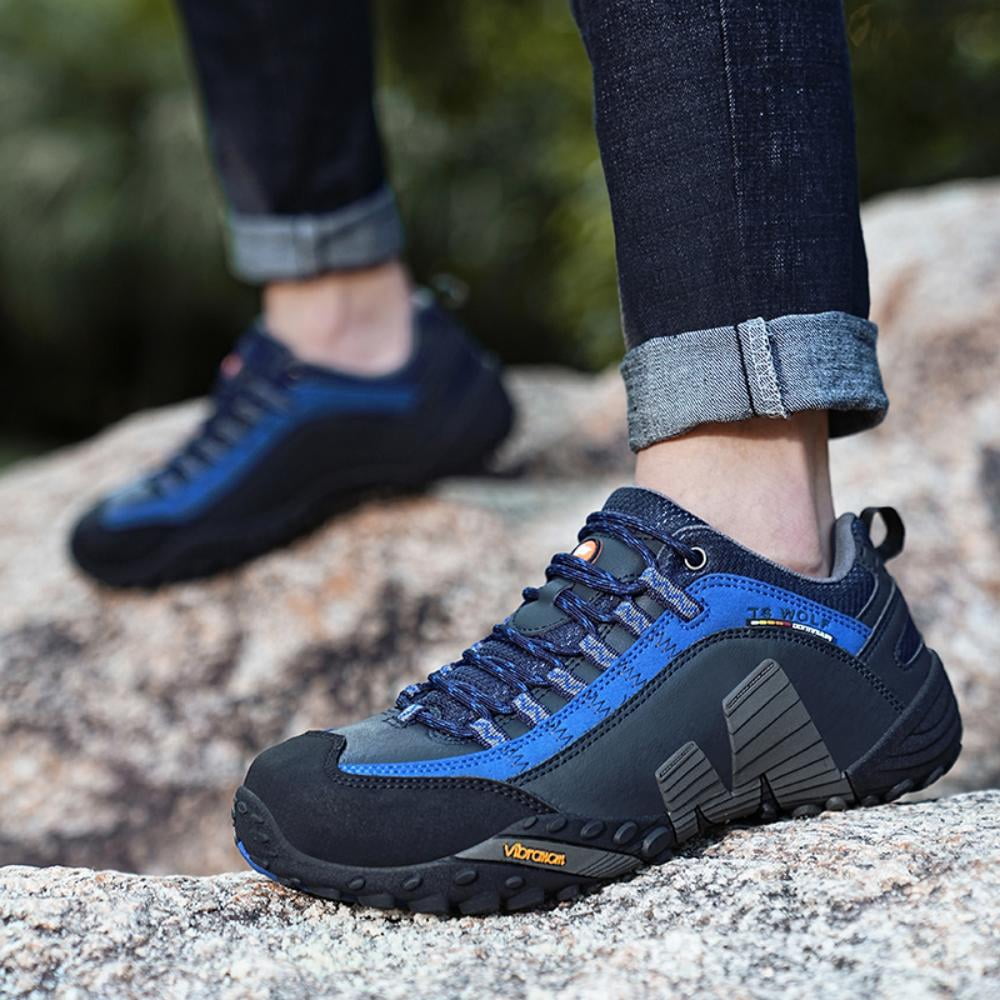 Men's Women's Waterproof Hiking Shoes Lightweight Breathable Outdoor Durable Non-slip Trail Trekking Walking Sneakers Blue 10 Men/11 Women