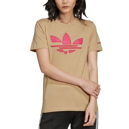 adidas Women's Cotton Layered Logo T-Shirt Brown Size X-Small