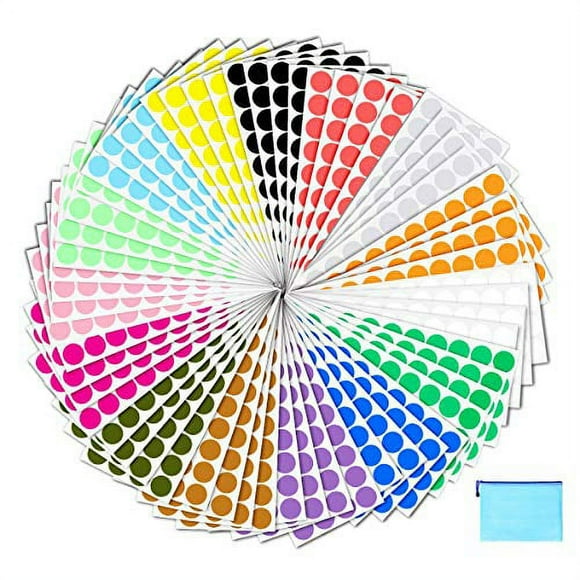 Pack of 2400 3/4" Round Color Coding Circle Dot Sticker Labels - 15 Assorted Colors, Bonus Zipper File Bag Included for Easy Storage