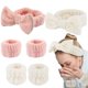 thumbnail image 1 of Juego de 6 protectores de muñeca con diadema para spa (blanco y rosa), diadema para maquillaje facial, diadema con lazo de mariposa, diadema elástica de terciopelo suave, adecuada para, 1 of 5