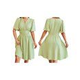 thumbnail image 2 of Honganda Robe Midi Femme Couleur Unie Manches Courtes Col en V Robe Été Mode Décontractée Robe Trapèze, 2 of 9