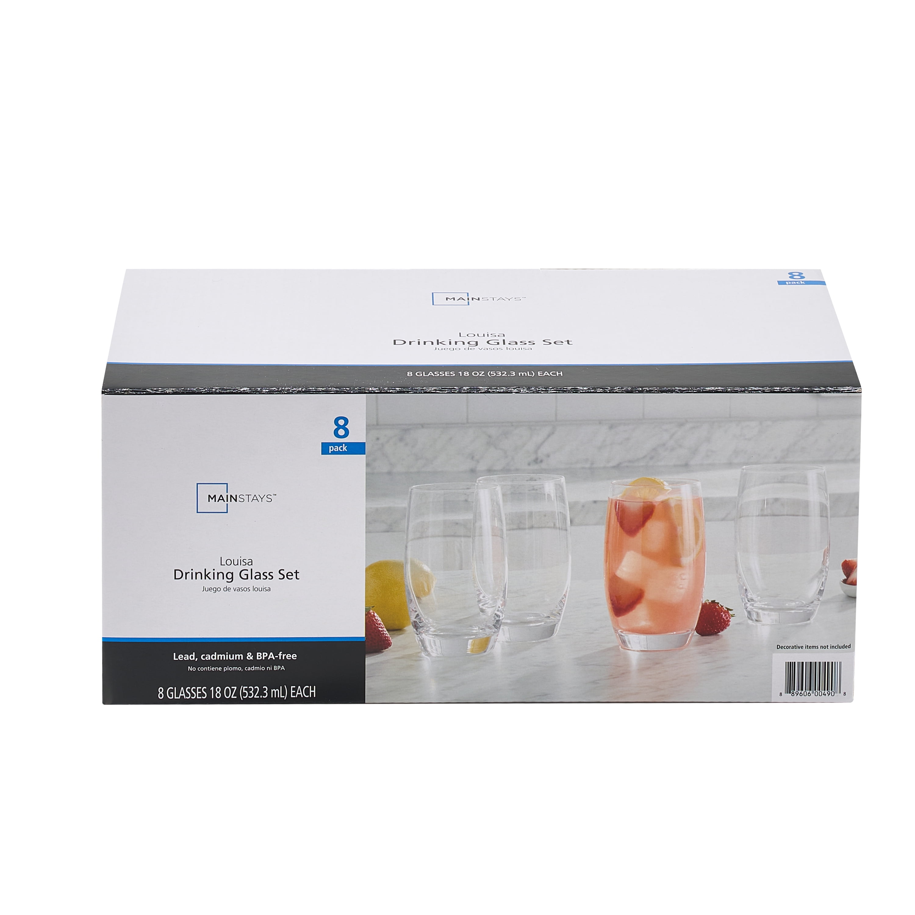Mainstays Louisa Glass Drinkware Set, Set of 8, Clear