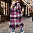 thumbnail image 6 of Enjoytime Plaid Long Coat Women Drawstring Hem Hooded Zip Up Jacket Long Sleeve Loose Trendy Fall Winter Jackets, 6 of 7