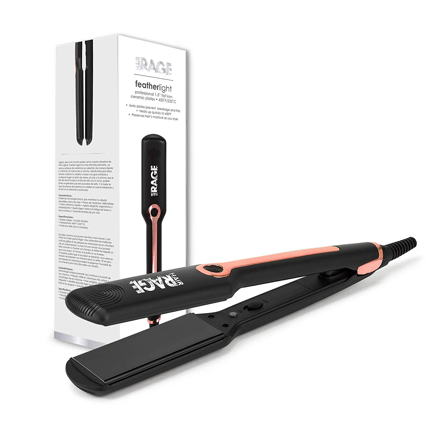 Hair Rage Feather Ultra Light 1.5 Inch Ceramic Ionic Infrared Flat
