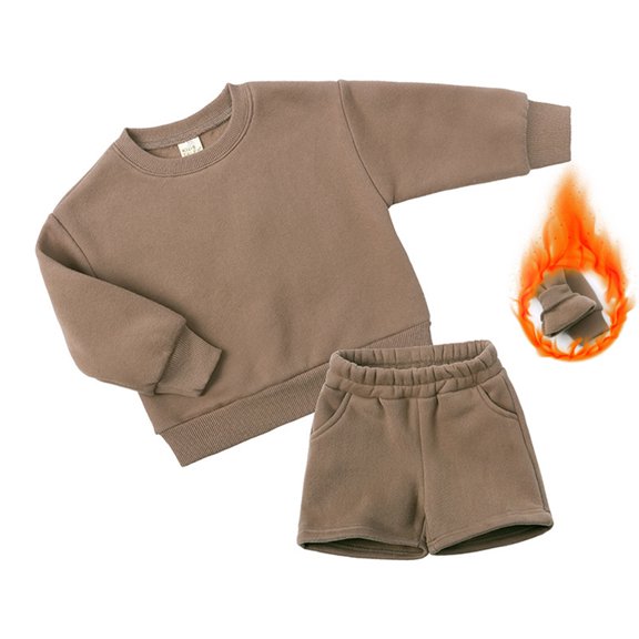 Esaierr Teen Boys Girls Pullover Fleece Sweatshirt Short Pant for 1-14 Years Kids Toddler,Fall Winter Warm Tracksuit Outfits,Long Sleeve Sweater Thickened 2PCS