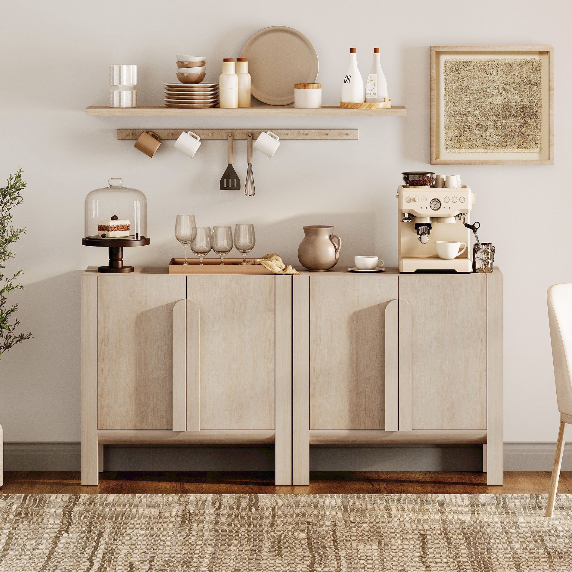 Mid-Century Modern 63" Sideboard Buffet Cabinet with Storage, Wood Credenza with 4 Doors and Adjustable Shelves for Kitchen Living Room, Dining Room