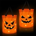 thumbnail image 4 of Kajiali LED Lights Halloween Trick Or Treat Bucket Pumpkin Candy Bag Collapsible Halloween Basket Thanksgiving Party Favor Basket, 4 of 4