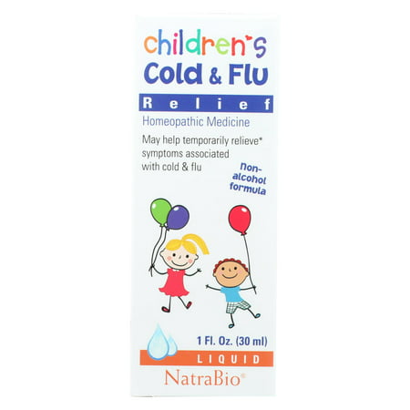 NatraBio Children s Cold and Flu Relief Homeopathic Medicine 1 fl oz Pack of 2 NATRABIO CHILDREN S COLD & FLU RELIEF NATURAL HOMEOPATHIC MEDICINE CONTAINS NO SUGAR BUT HAS A NATURALLY SWEET TASTE. RELIEVE SORE THROAT  CONGESTION  RUNNY NOSE  SNEEZING  BODY ACHES AND MORE WITH THIS NATURAL HOMEOPATHIC MEDICINE. THIS BOX OF NATRABIO CHILDREN S COLD & FLU RELIEF CONTAINS 1 FL. OZ. OF OUR NON-DROWSY FORMULA THAT IS MADE IN ACCORDANCE WITH THE U.S. HOMEOPATHIC PHARMACOPOEIA.