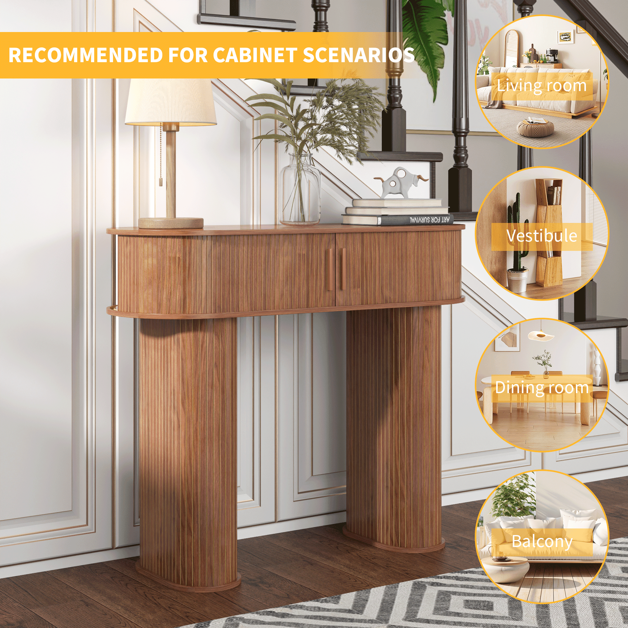 Furtivusia Console Table with Storage, Entryway Table with Sliding Door, Wood Sofa Table for Living Room, Foyer, Hallway, Walnut Color