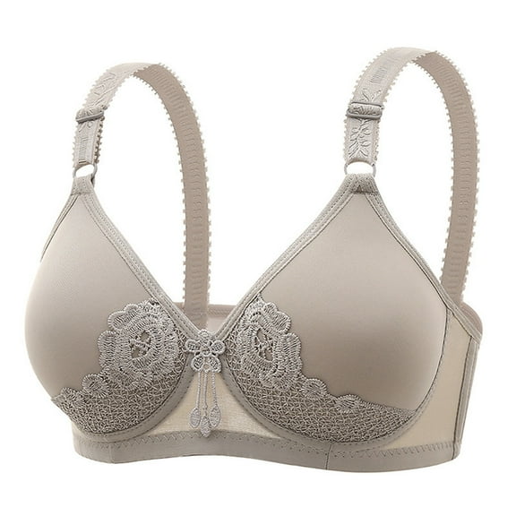 Gyexs Women's Front Closure Yoga Bra Lace Trim Seamless Comfort Wireless Support Adjustable Strap Sleepwear Activewear, Grey, Size 42