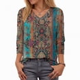 thumbnail image 5 of Towmus T Shirts for Women Loose Fit V Neck Ladies Tops 3/4 Length Boho Print Graphic Tees Lightweight Womens Blouse, 5 of 5