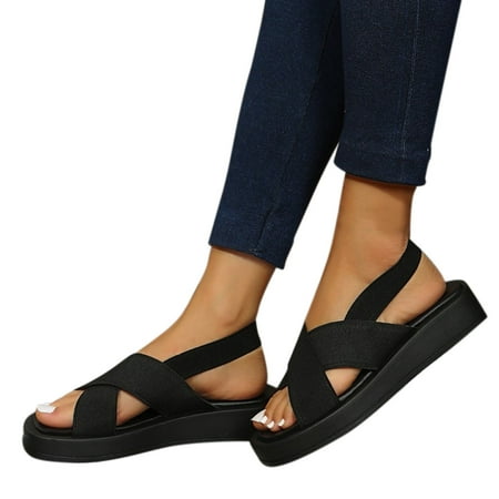 

TTQLVZJGSE Women s Simple Summer Comfortable Lightweight Flat Bottom Slope with Casual Sandals Low Heel Slip Toe Open Toe Beach Slip-On Sandals Shoes