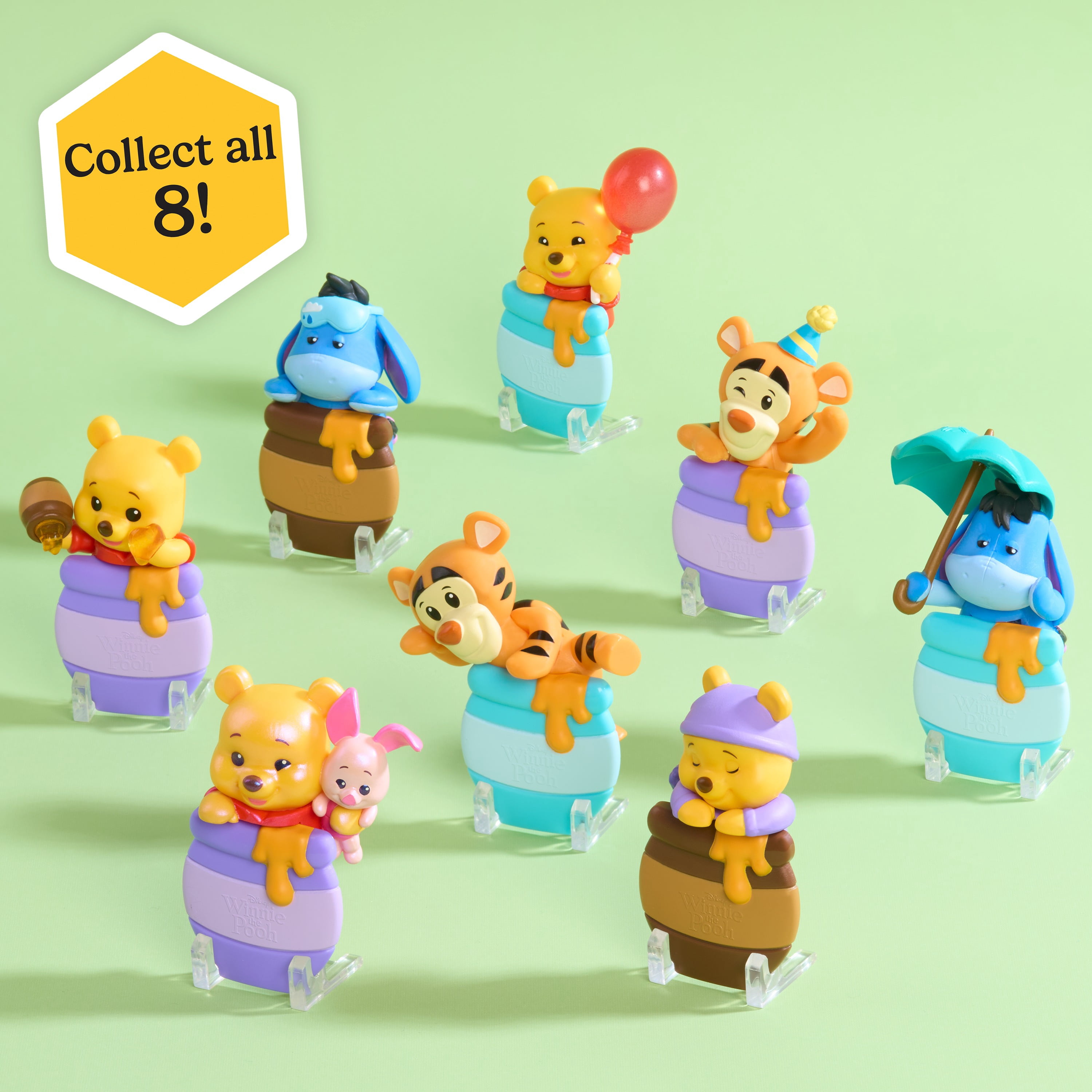 Disney Winnie the Pooh Attachmeez Blind Box Collectible Figure with Display Stand, Hangs off Books, Phones & More