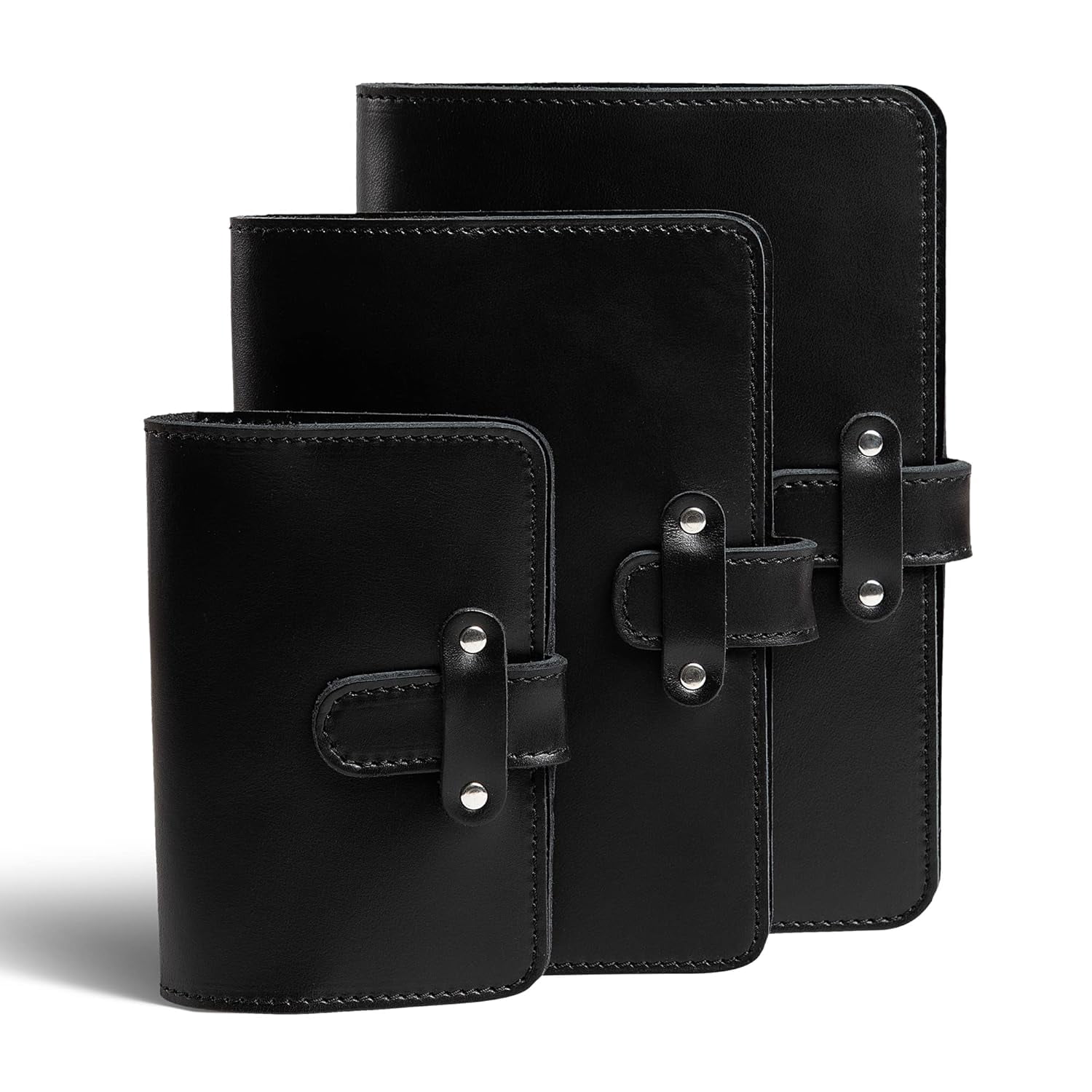 PEGAI Leather Journal Notebook Cover - Refillable Travel Notebook | Leather Bound Notebook Journal for Writing | DuPage Black, Full | Unlined