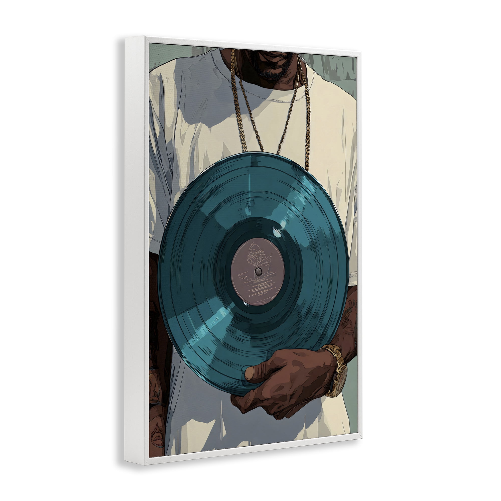 Stupell Industries Musician & Blue Music Record White Framed Giclee Art, design by Franklyn Gregory