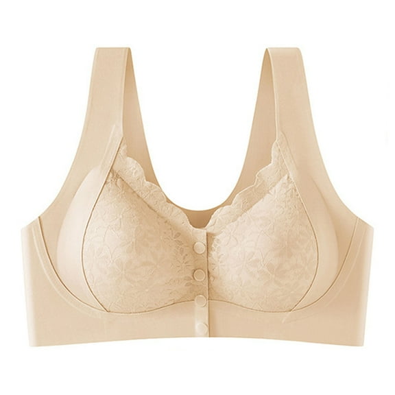 Zedker Bras for Women Thin Rimless Large Lace Front Buckle Waistcoat Daily Underwear Bra Beige Plus XXL