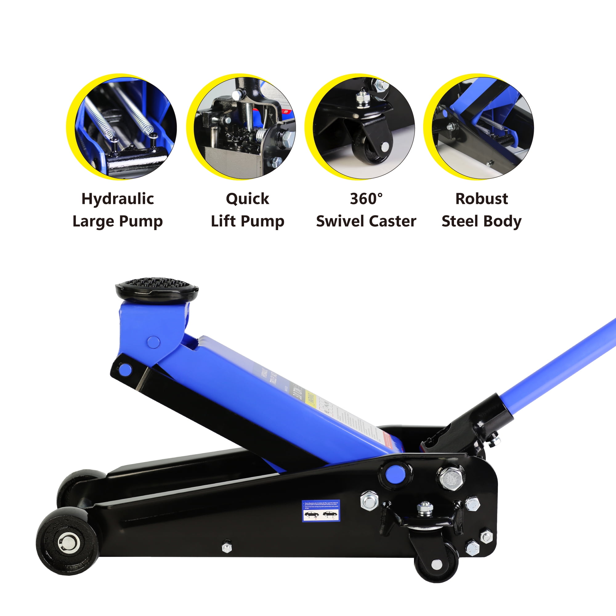 CQSXDA Hydraulic Low Profile and Steel Racing Floor Jack with Dual Piston Quick Lift Pump,3 Ton (6600 lb) Capacity, Blue