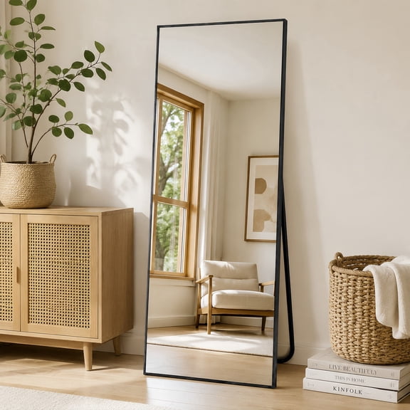 Jintevesa 56"x21"Full Length Mirror Rectangle Freestading Full Body Floor Mirror, Black