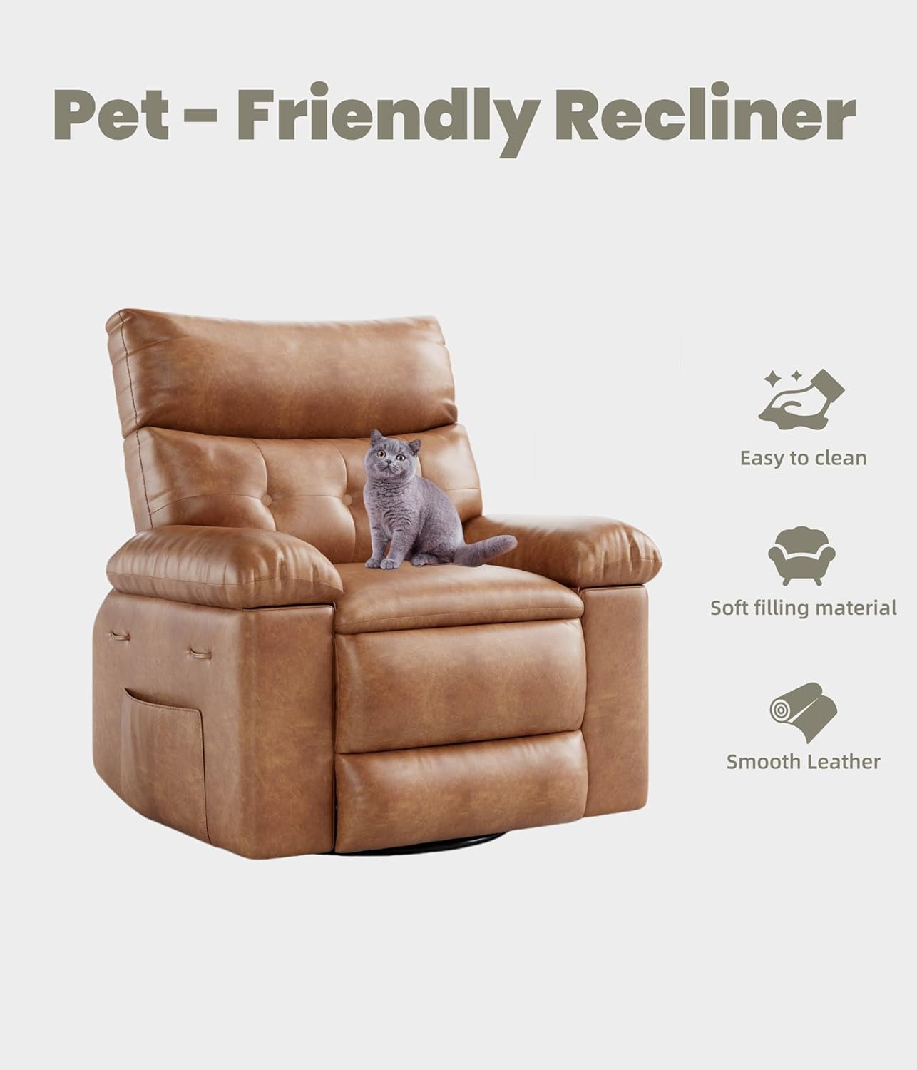 Oversized Recliner Chair - Faux PU Leather Large Manual Recliner for Adults, Exceptional Comfort Lazy Chair with 1.5X Sponge Filling and Easy Recline Mechanism for Relaxation