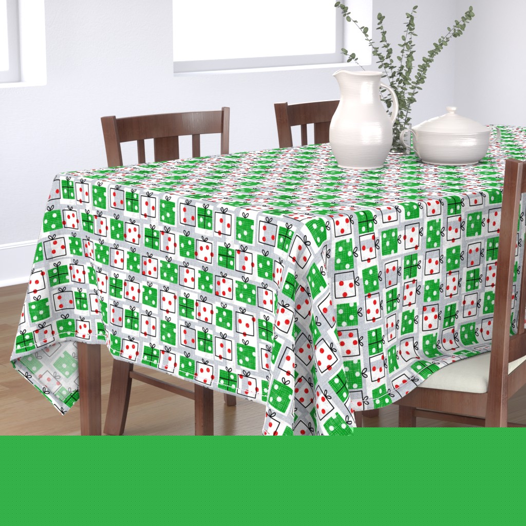 

Cotton Sateen Tablecloth 70 x 120 - Christmas Presents Red Green Xmas Festive Mod Holiday Retro 1950S Print Custom Table Linens by Spoonflower