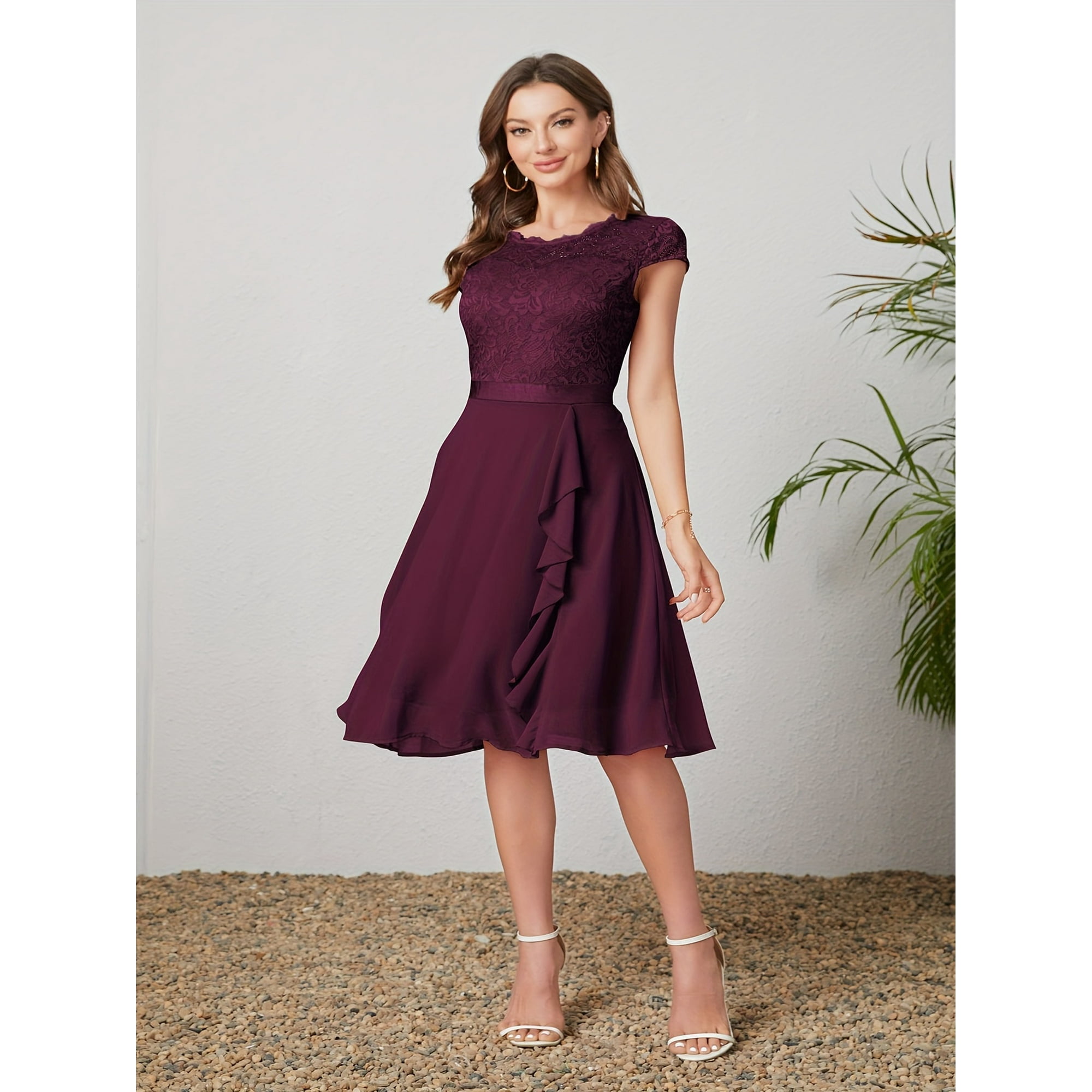 short purple lace bridesmaid dresses Cute Lavender Floral Lace Bridesmaid Dress with Belt