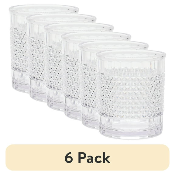 (6 pack) Mainstays 14-Ounce Short Acrylic Diamond Texture Tumbler, Clear