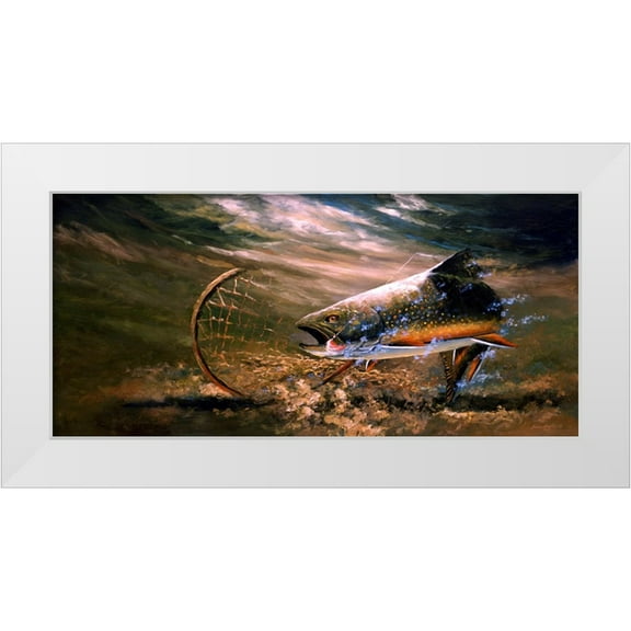 Langton, Bruce 32x17 White Modern Wood Framed Museum Art Print Titled - Nothing But Net - Brook Trout
