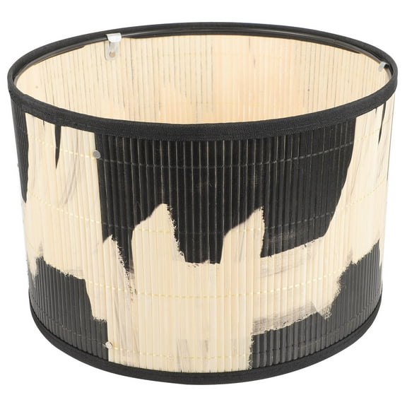 WEUVEB Bamboo Lamp Shade with Abstract Printing for Decorative Home Stay Atmosphere Black 7.5 Inches